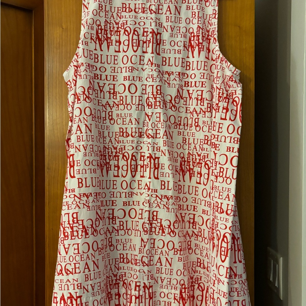 Maeve Keiko Sleeveless Dress with Red All-Over Text Ocean Print - Picture 5 of 7